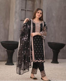 3 Pcs Women's Stitched Organza Embroidered Suit