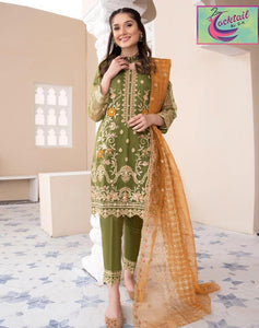 3 Pcs Women's Stitched Embroidered Suit