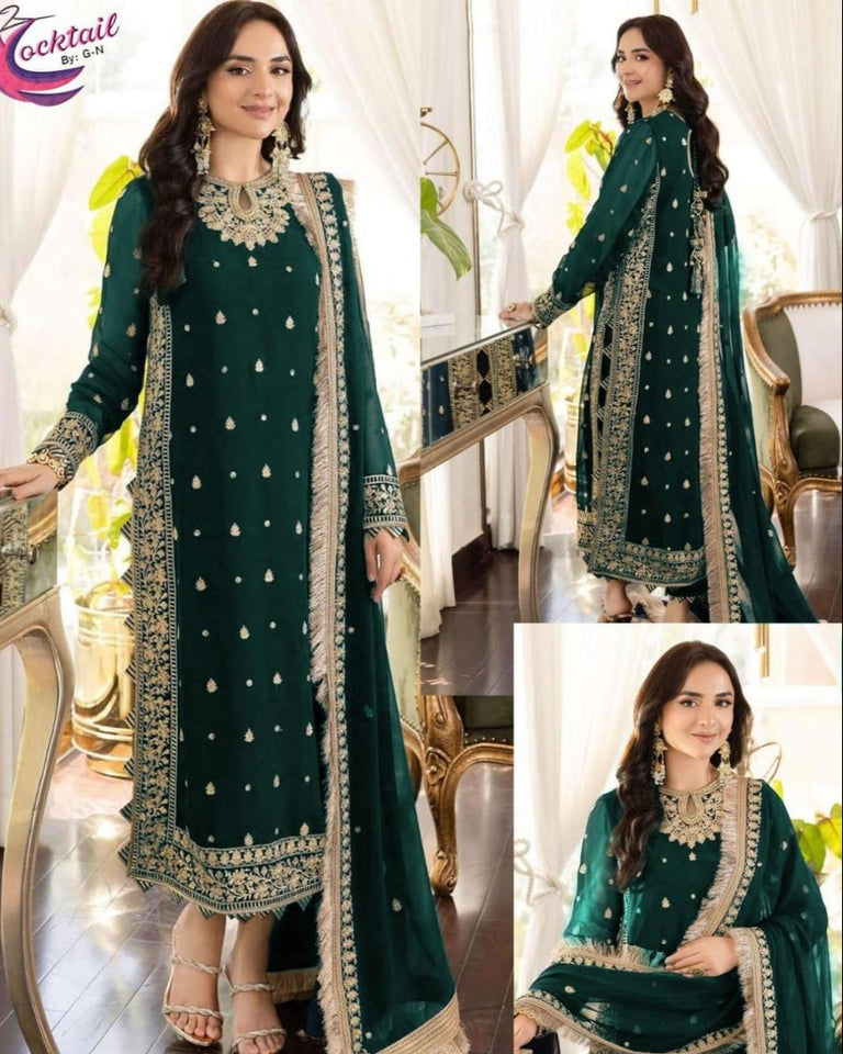 3 Pcs Women's Stitched Embroidered Suit