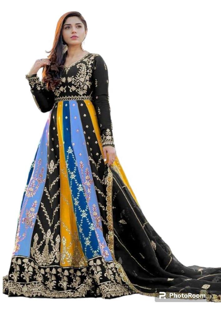 2 Pcs Women's Stitched Fancy Shamoz Silk Embroidered Maxi