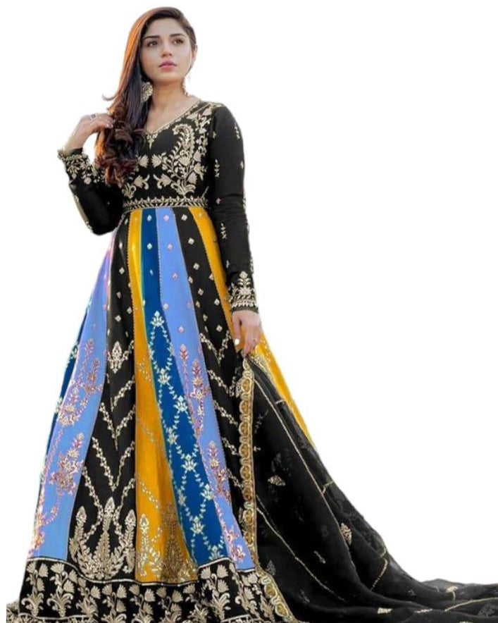 2 Pcs Women's Stitched Fancy Shamoz Silk Embroidered Maxi